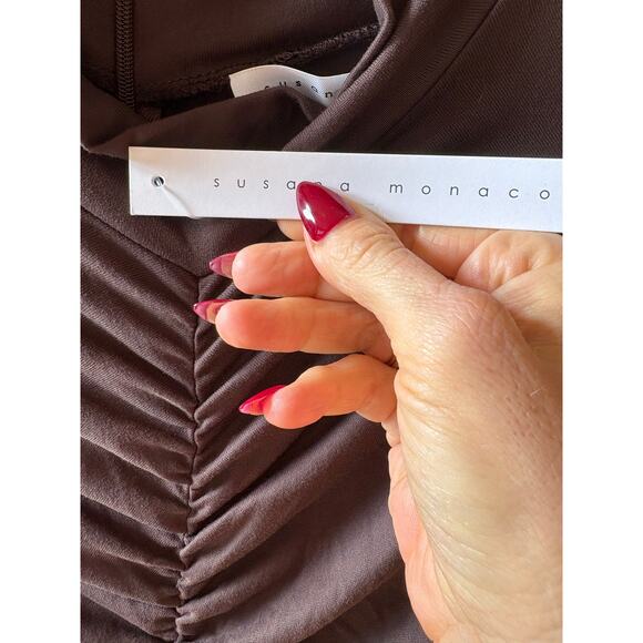 NWT Susana Monaco MOCK neck GATHERED LONG SLEEVE Java midi dress small - Picture 7 of 8